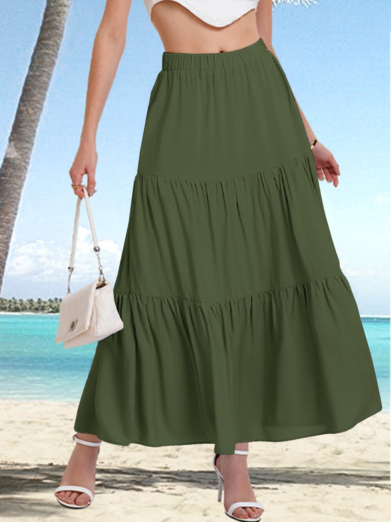 High Waist A-Linien Midi-Jupe mit Kordelzug
