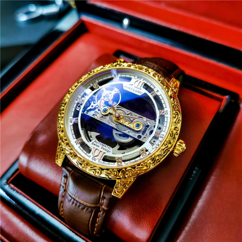 Automatische Mechanische Herrenuhr Doppelseitig Hohl Wasserdicht