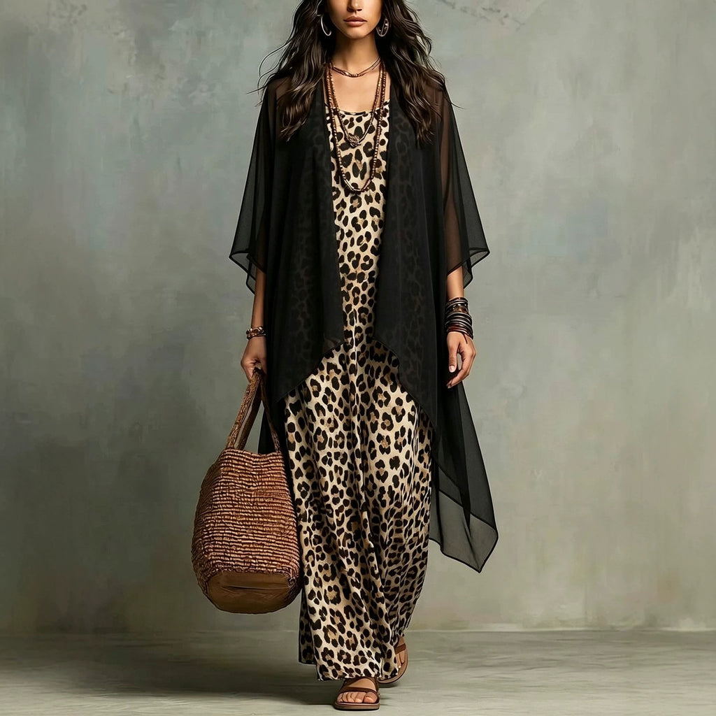 Leoparden-Print Trägerkleid Zweiteiler