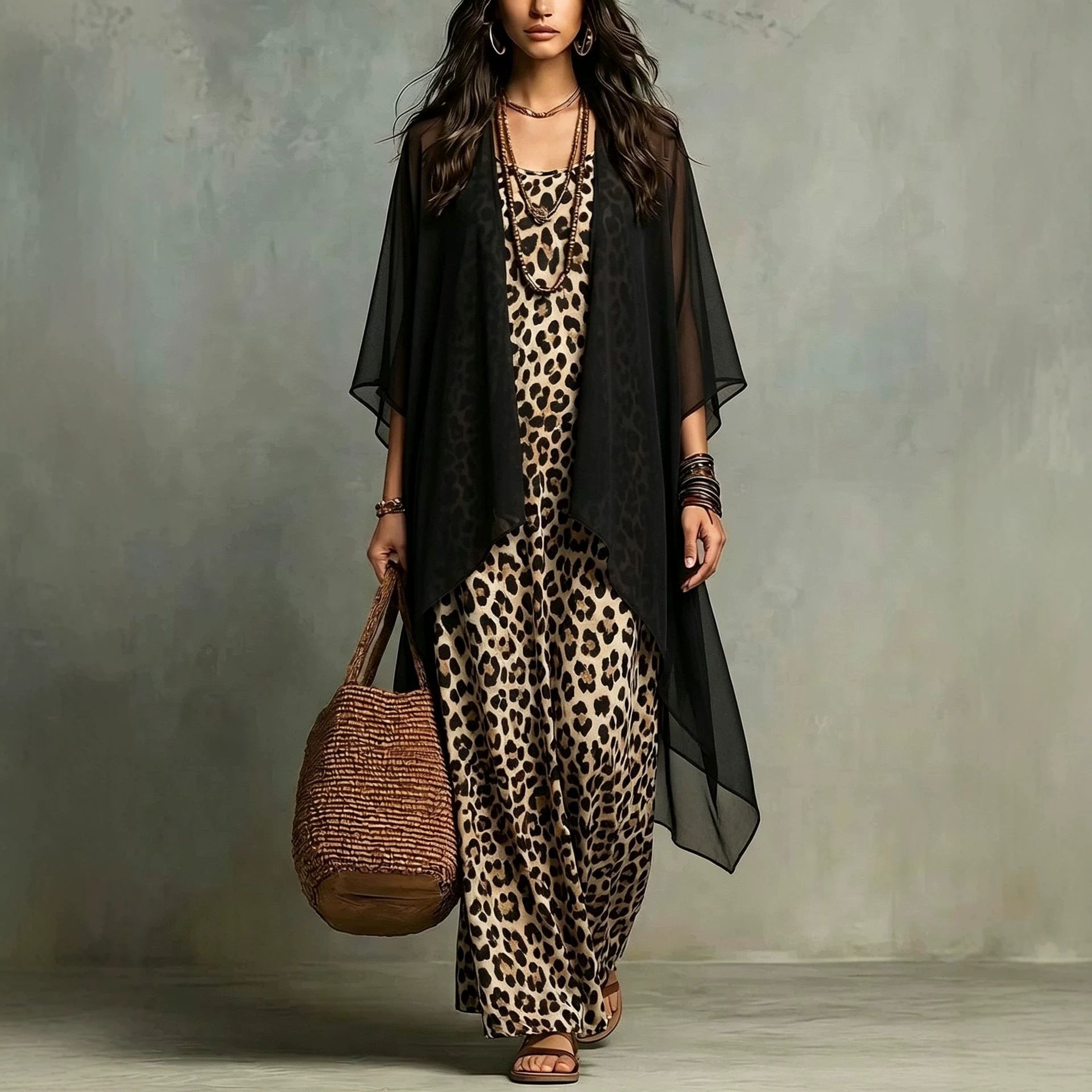 Leoparden-Print Trägerkleid Zweiteiler