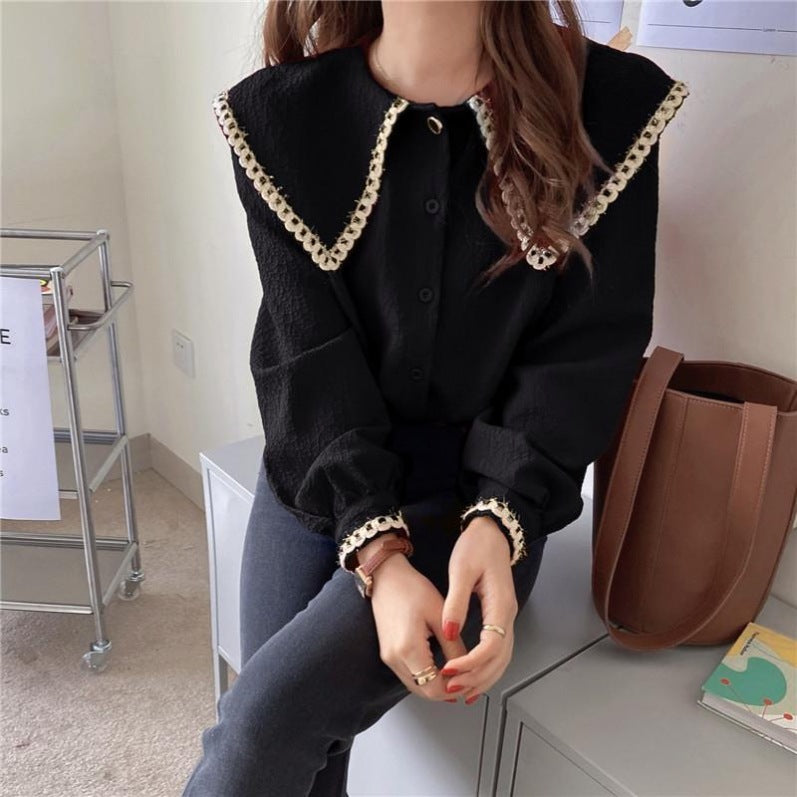 Damenbluse mit Puppenkragen und langen Ärmeln – Bild 3 | LuxeStyle