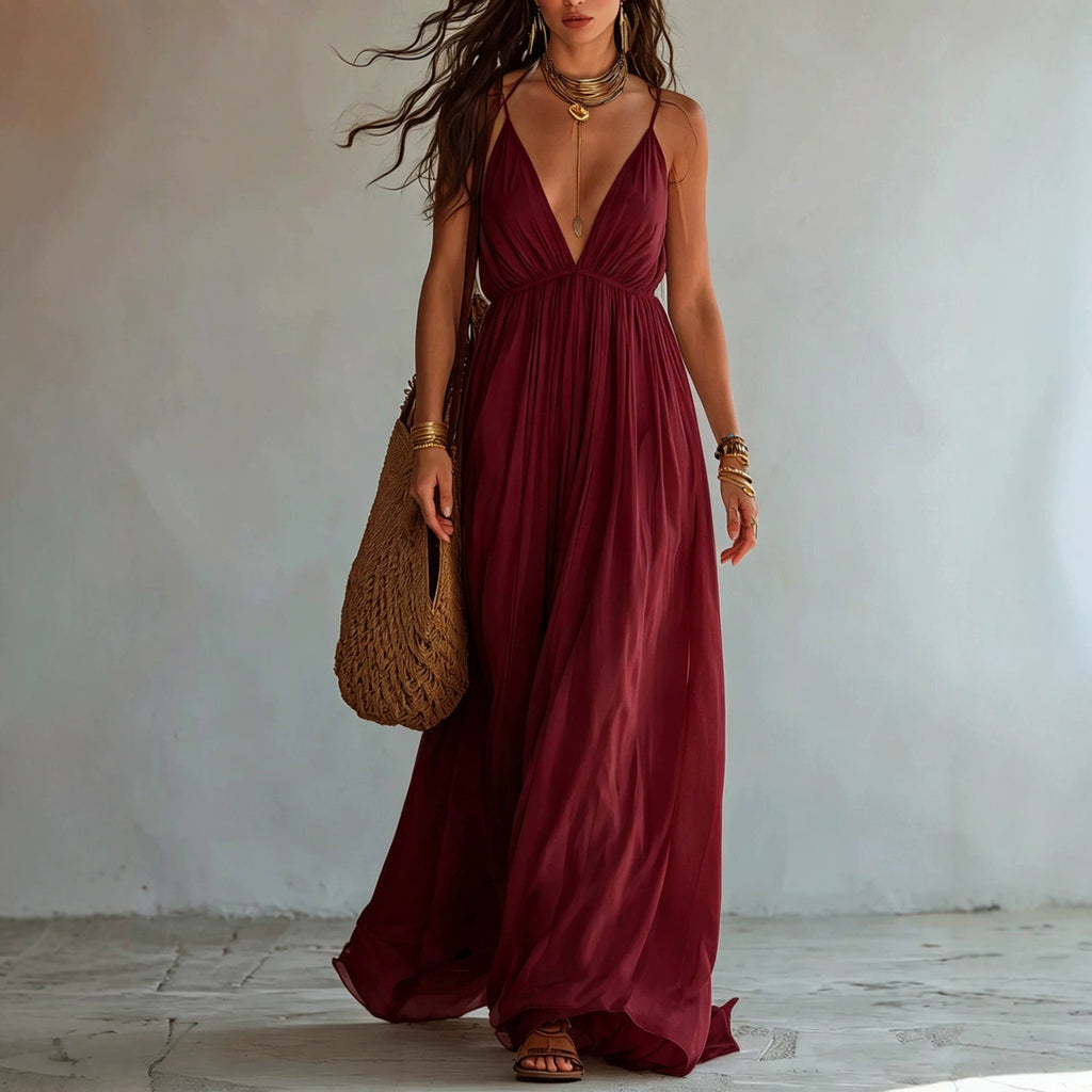 Elegantes Neckholder-Maxikleid mit tiefem V-Ausschnitt – Bild 8 | LuxeStyle