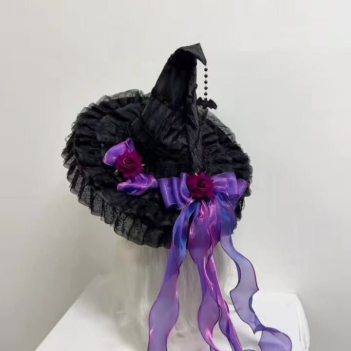 Lolita-Stirnband mit Hexenhut und Rosen