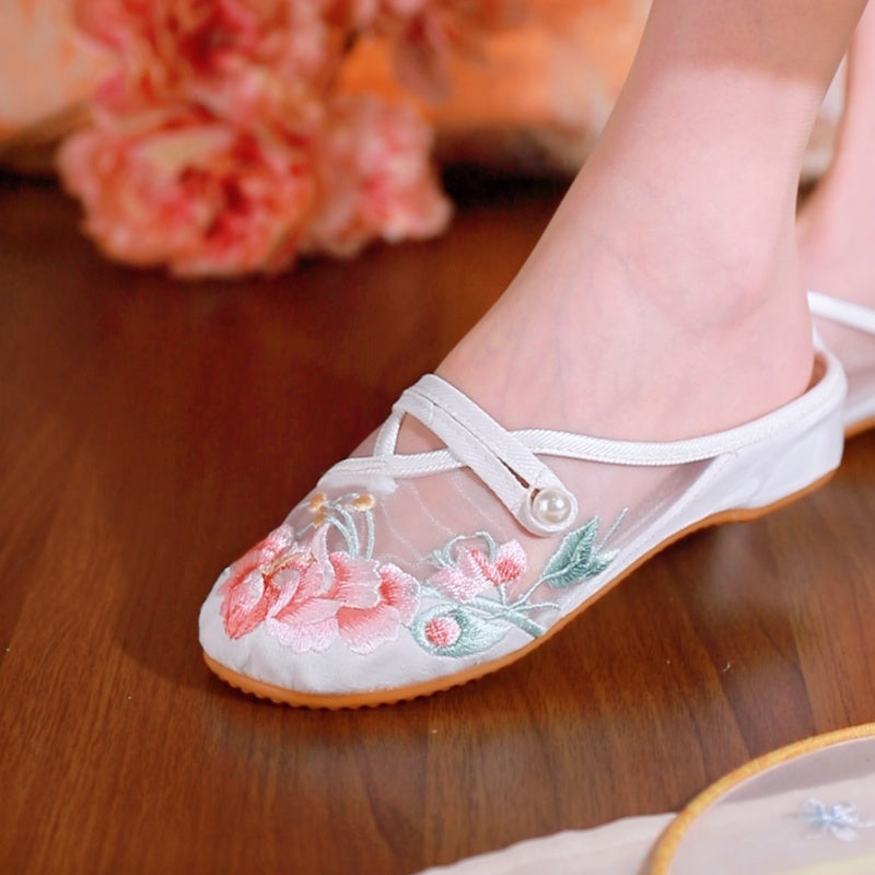 Sommer Mesh Sandalen mit Blumenstickerei