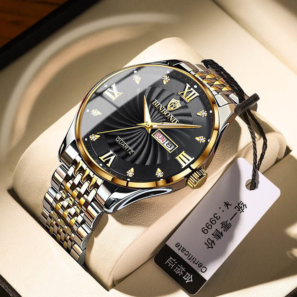 Quarz-Herrenuhr mit Doppeldarstellung und Edelstahlarmband