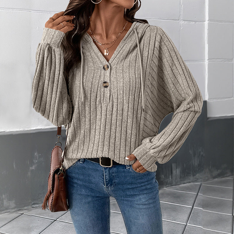 Gerippter Damen Hoodie in Khaki