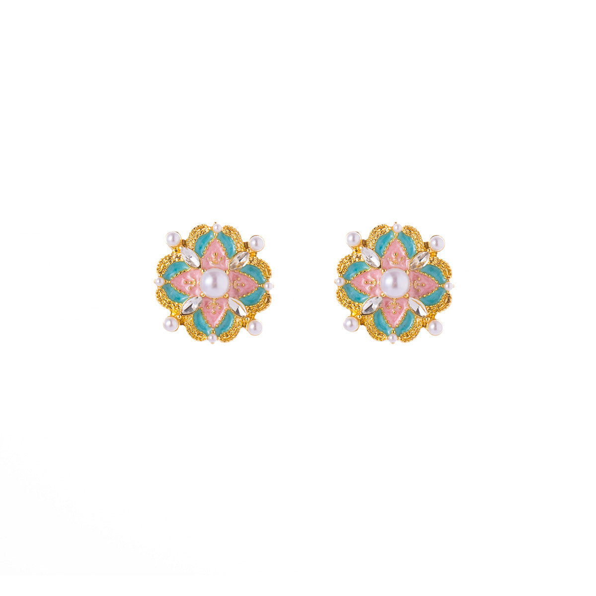 Blumen-Ohrstecker mit Strass & Perlen – Ansicht 2