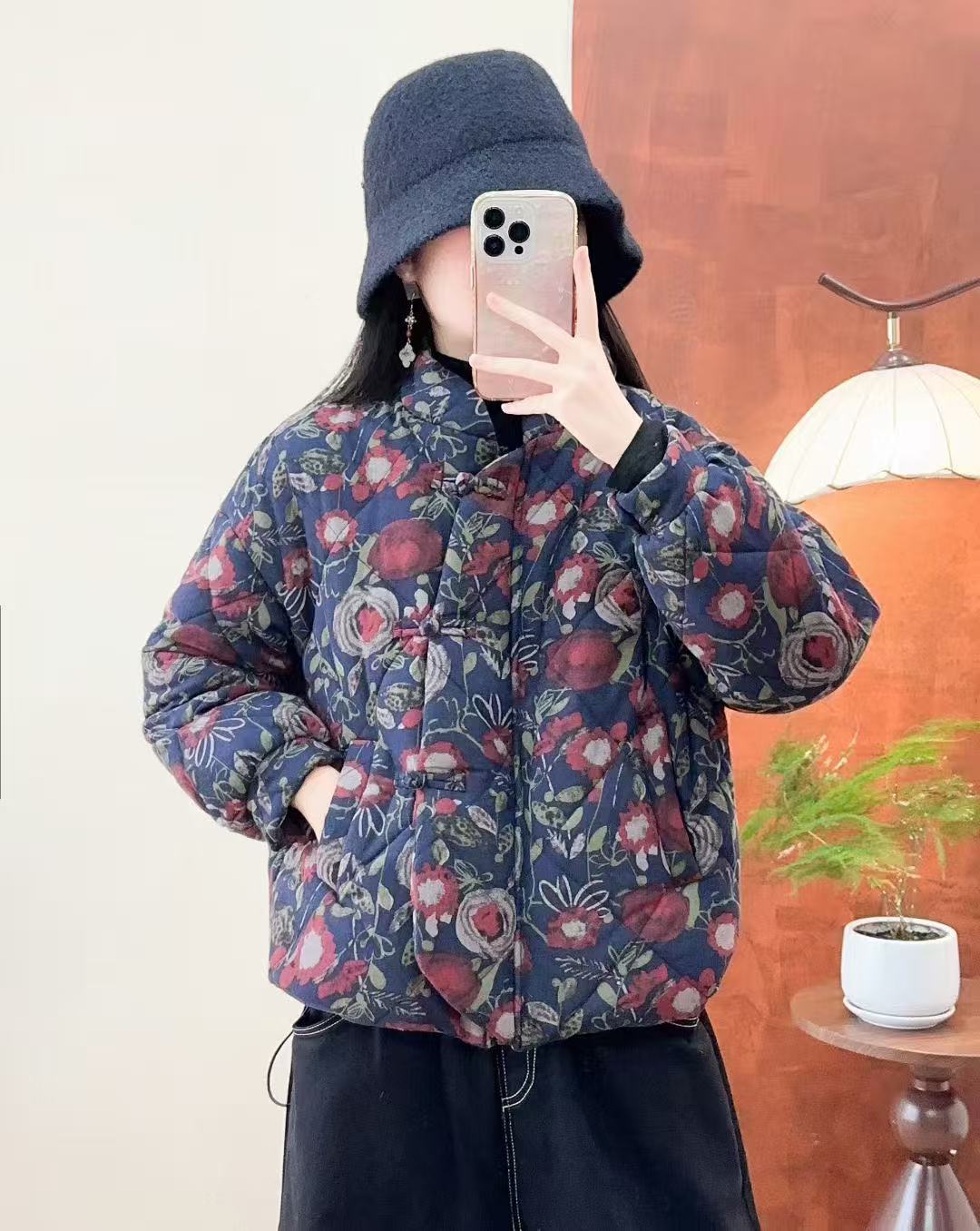 Muster-Standhalsjacke aus Baumwolle und Leinen – Bild 4 | LuxeStyle