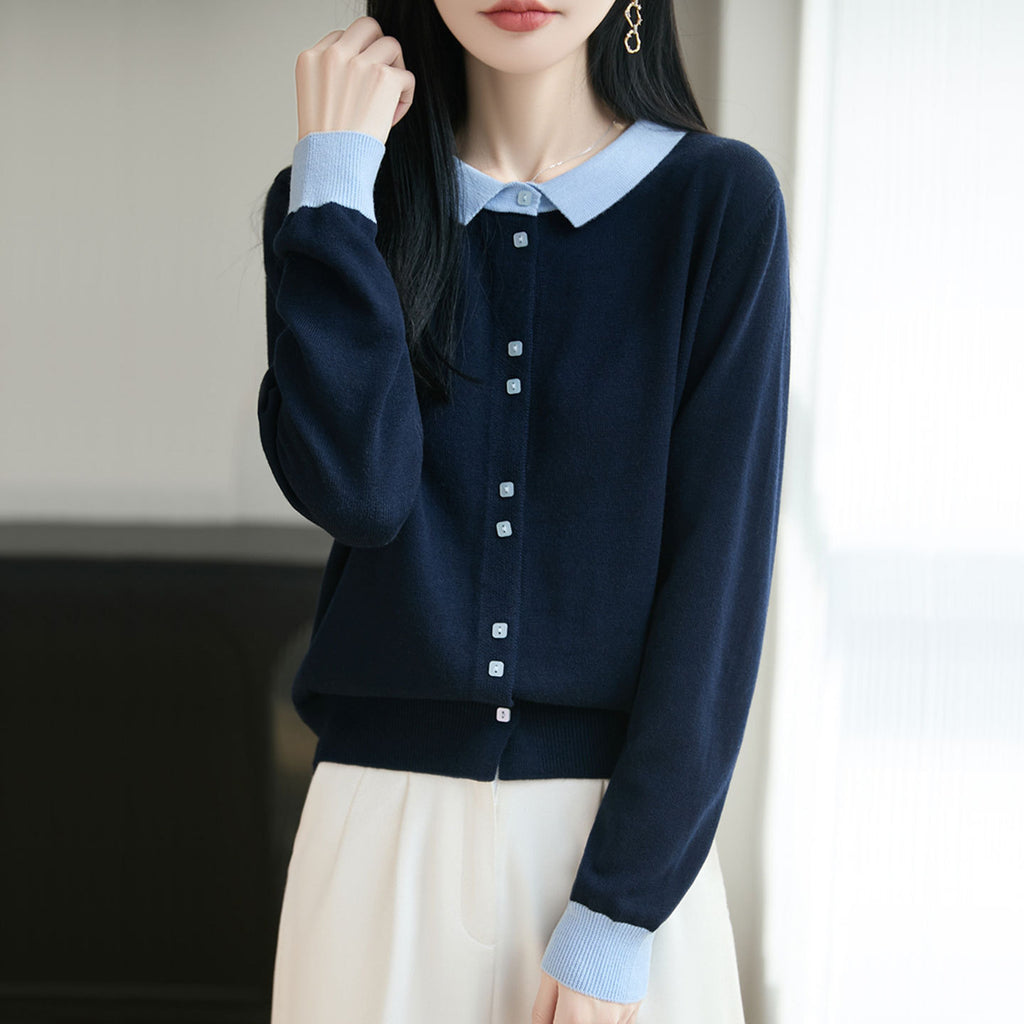 Strick-Cardigan mit Reverskragen und Farbblöcken – Ansicht 6