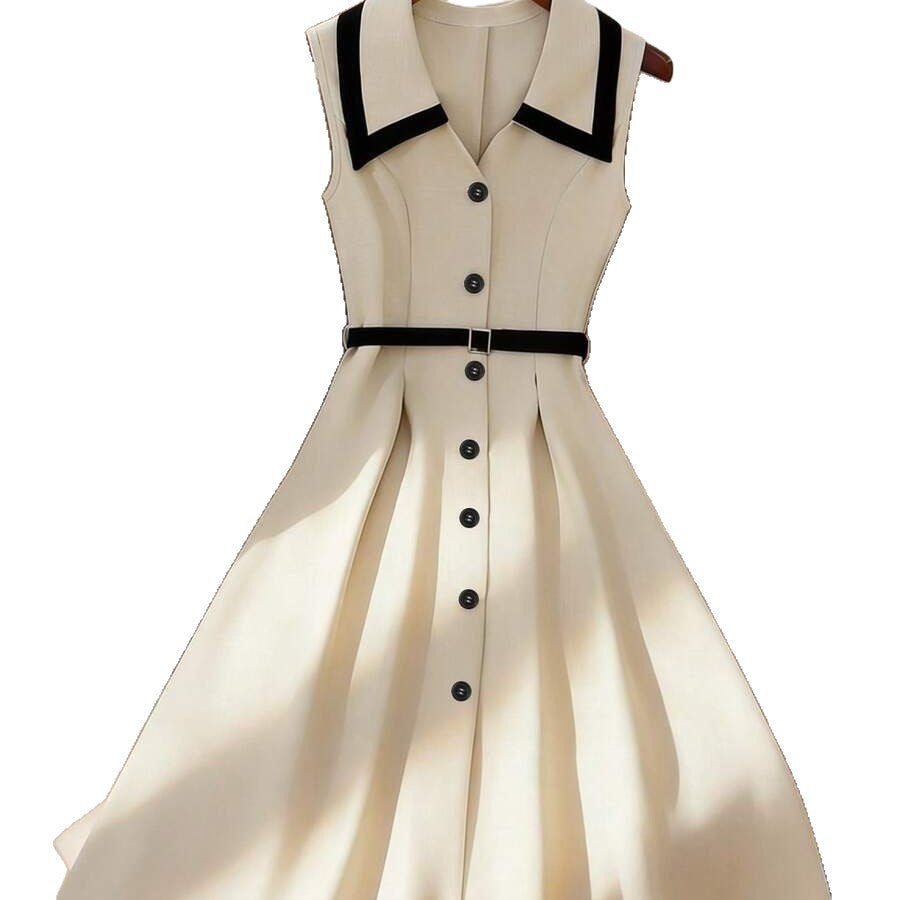 Farbkasten-ärmelloses französisch-chic Damenkleid