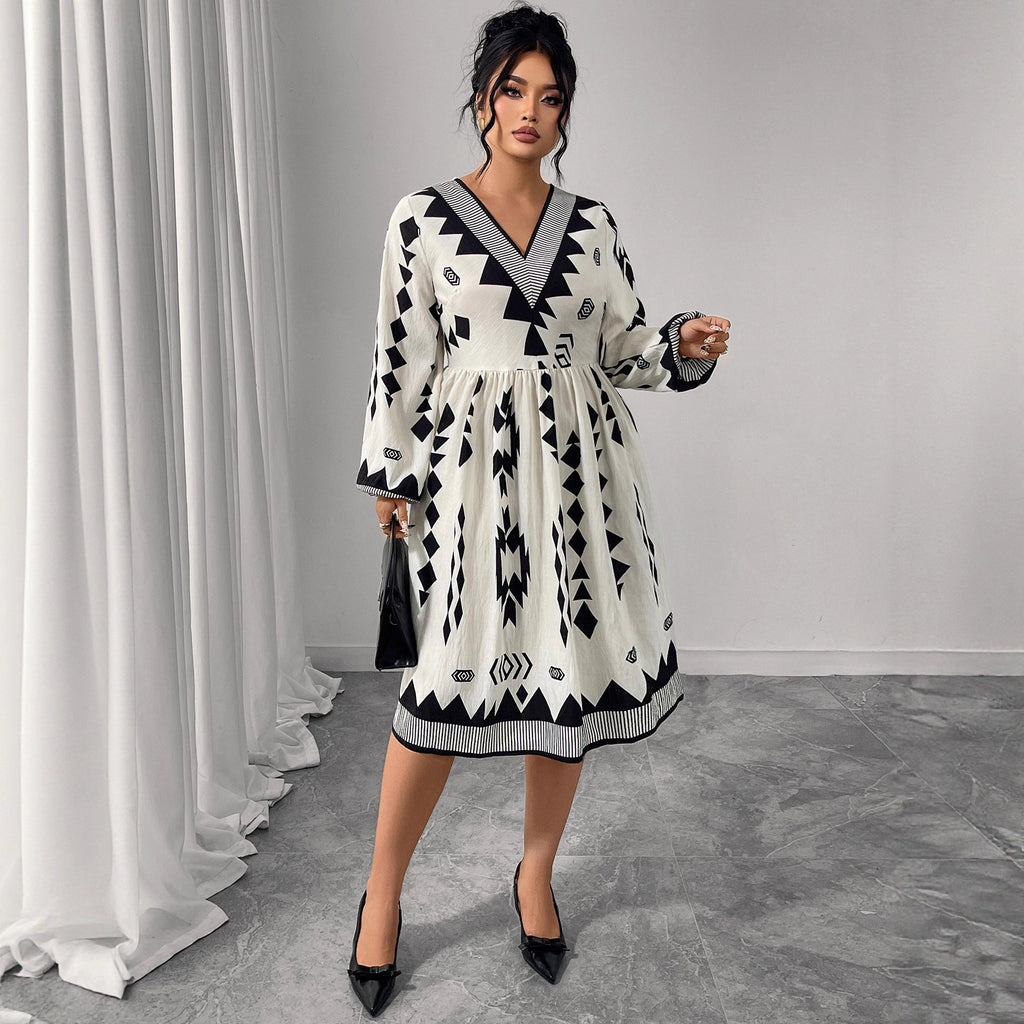 V-Ausschnitt Maxikleid mit Puffärmeln – Bild 1 | LuxeStyle
