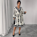 V-Ausschnitt Maxikleid mit Puffärmeln