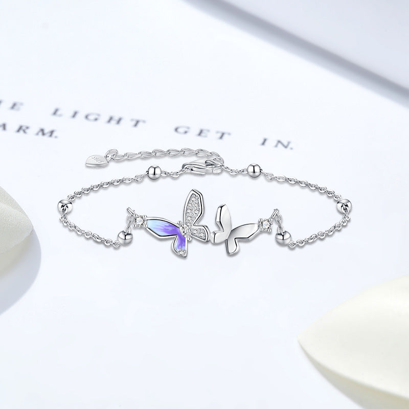 Sterling Silber Armband mit Blumen- und Schmetterlingsmotiv | LuxeStyle
