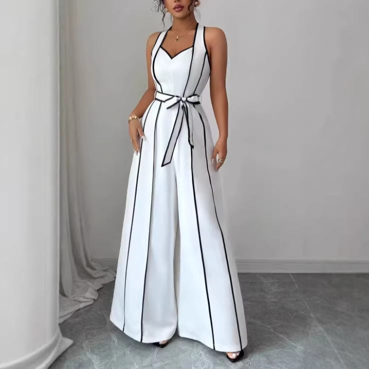 Gestreifter ärmelloser Jumpsuit mit weitem Bein