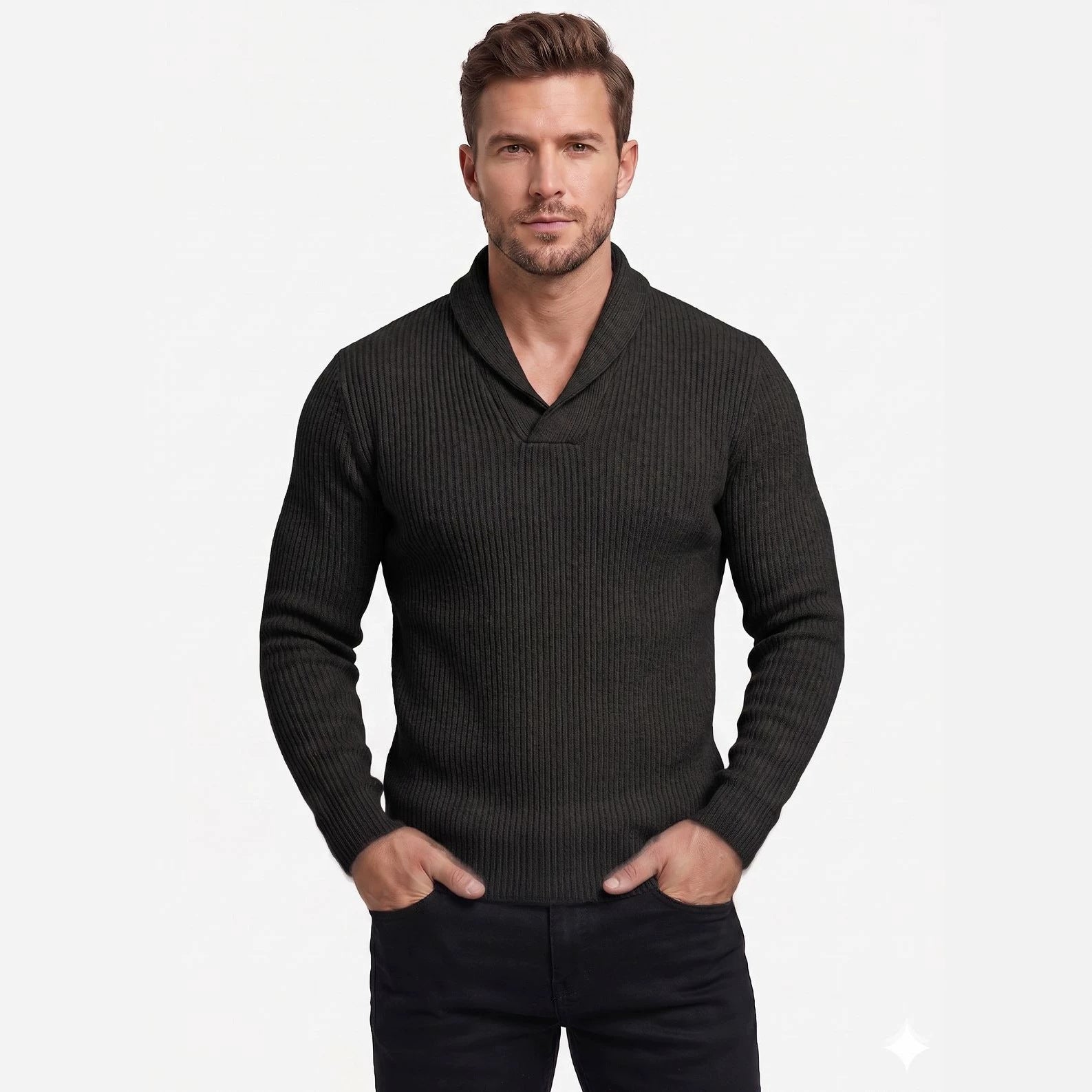 Herren V-Ausschnitt Strickpullover Langarm Slim Fit
