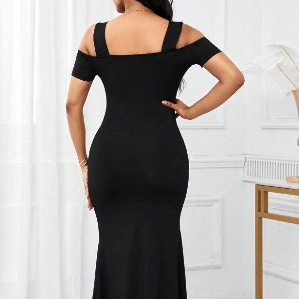 Elegantes Off-Shoulder Schlitzkleid Schwarz – Bild 4 | LuxeStyle