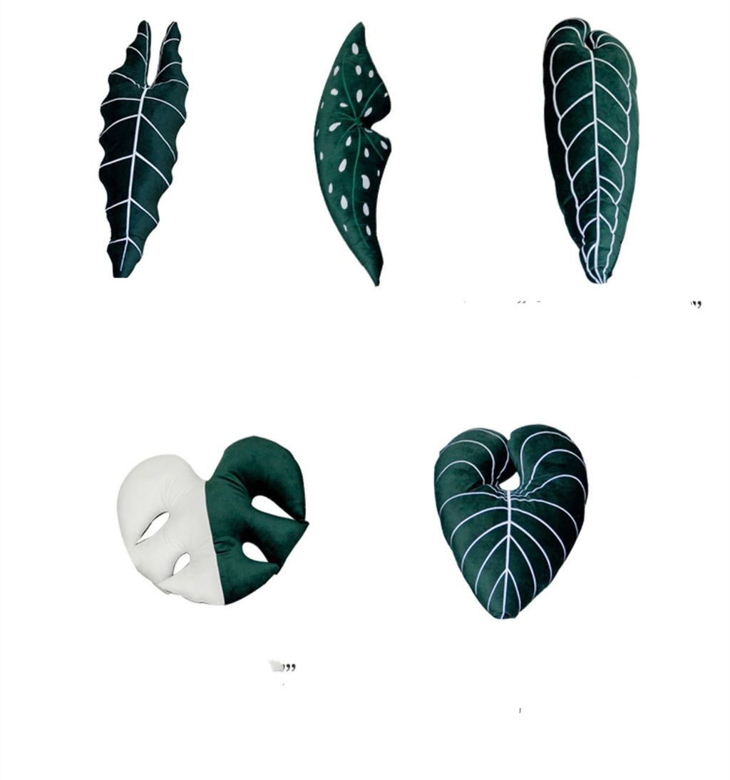 Monstera Kissen, weiss, Brokat