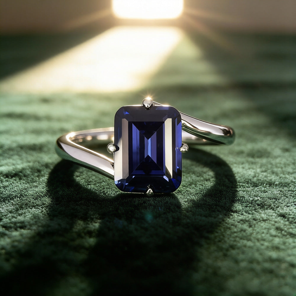 Rechteckiger Tansanit-Ring aus 925er Sterlingsilber