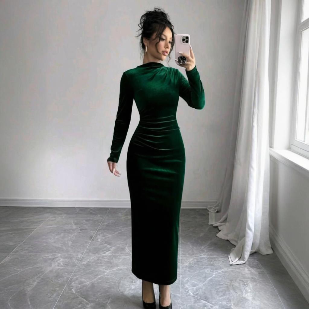 Elegantes, figurbetontes Strickkleid mit hohem Bund