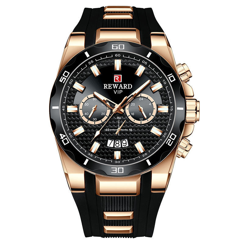 Herrenuhr in Schwarz und Gold mit Kalenderfunktion