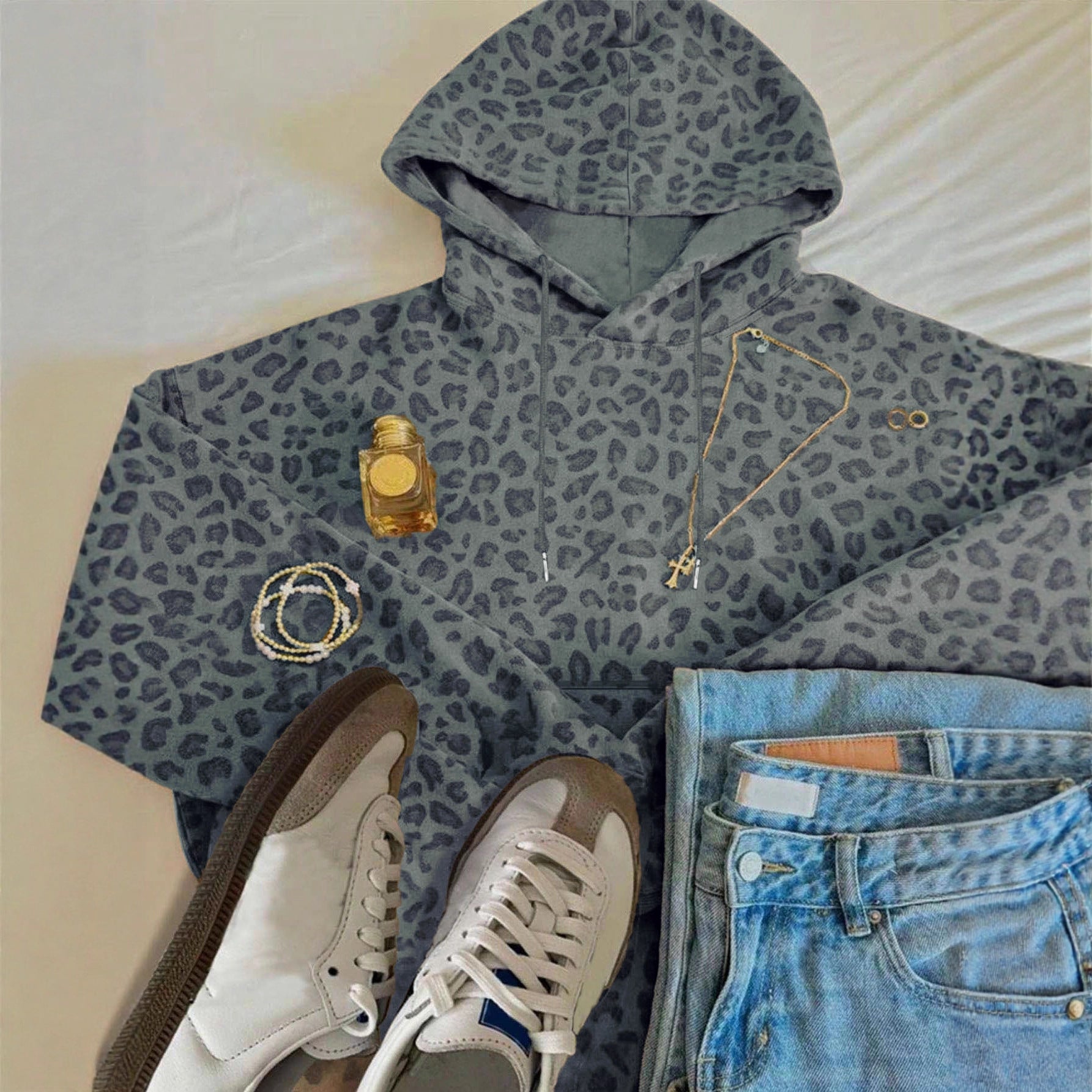 Damen Hoodie mit Leopardenmuster