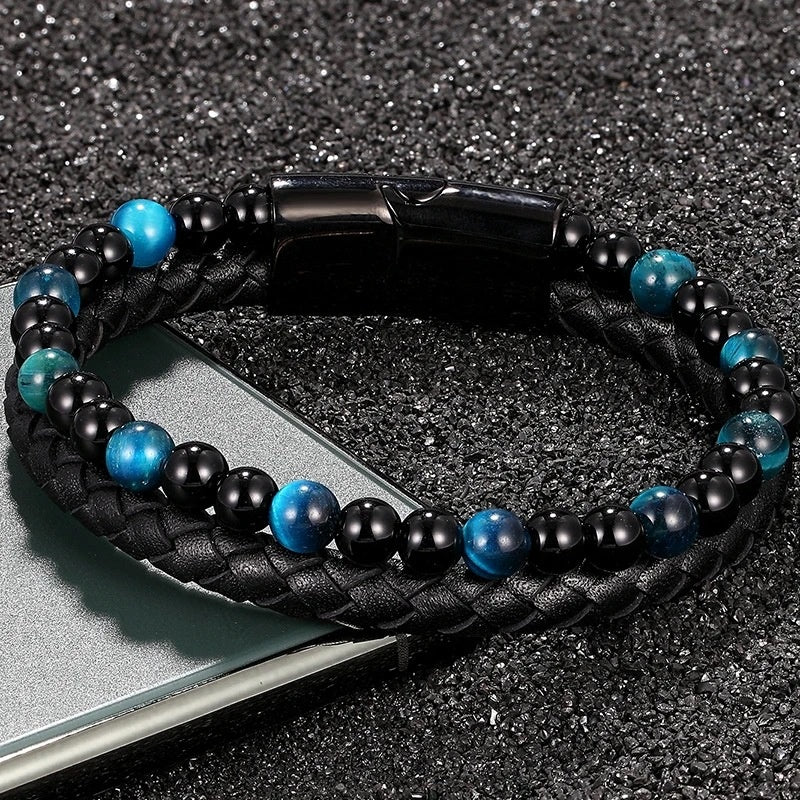 Vulkanstein-Lederarmband mit blauem Tigerauge – Bild 5 | LuxeStyle