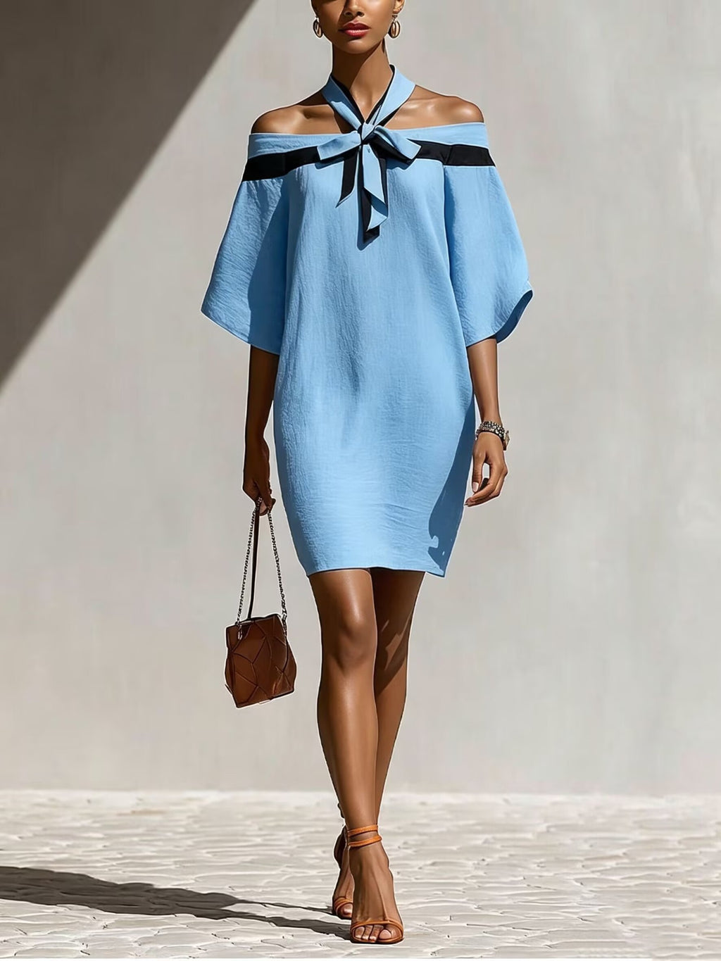 Off-Shoulder A-Linien-Kleid mit Schleife