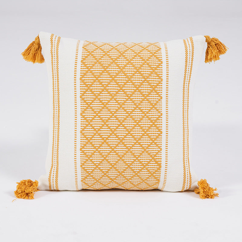 Geometrischer Jacquard Kissenbezug mit Quasten – Bild 3 | LuxeStyle