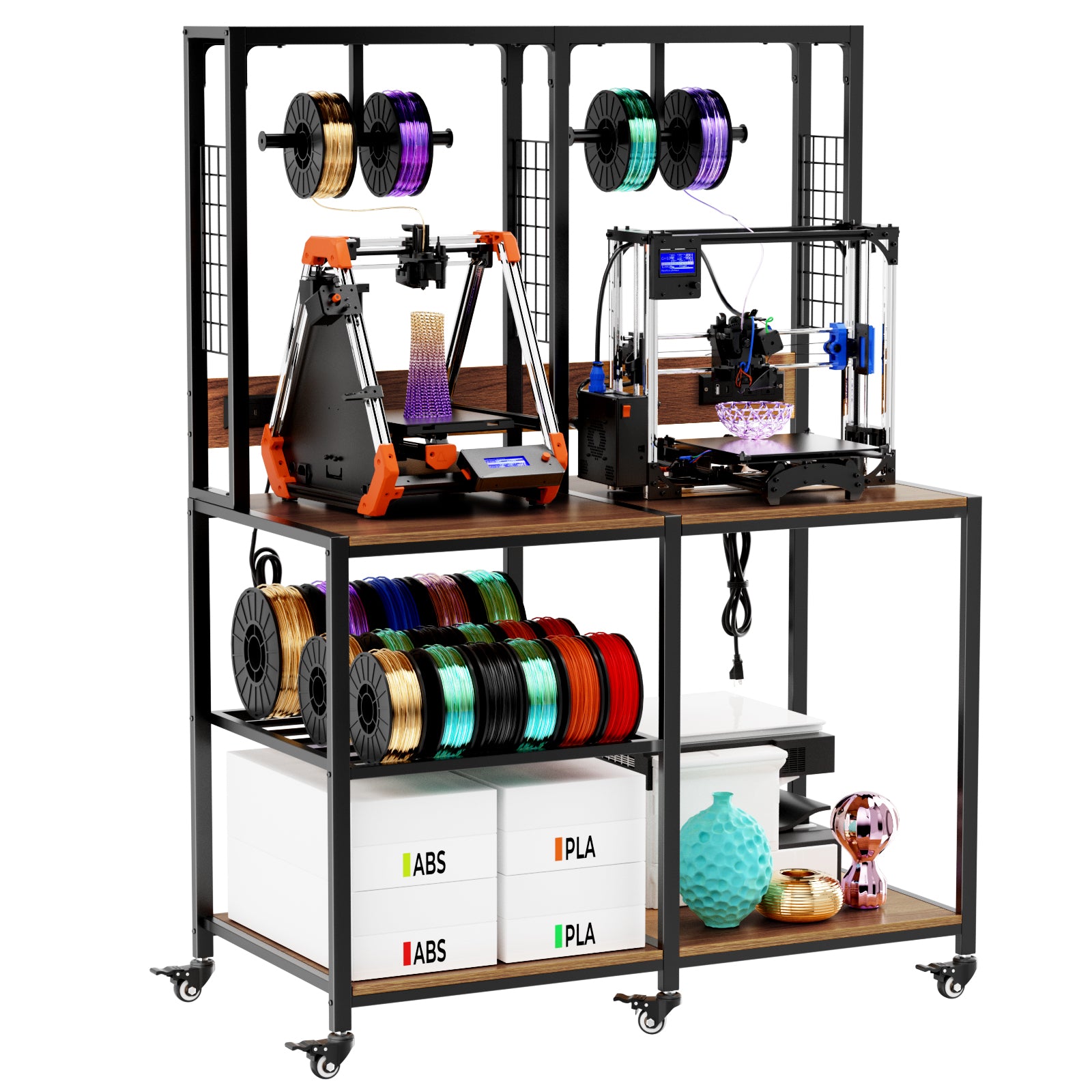 Doppelter 3D-Drucker-Ständer mit Filament-Lagerung