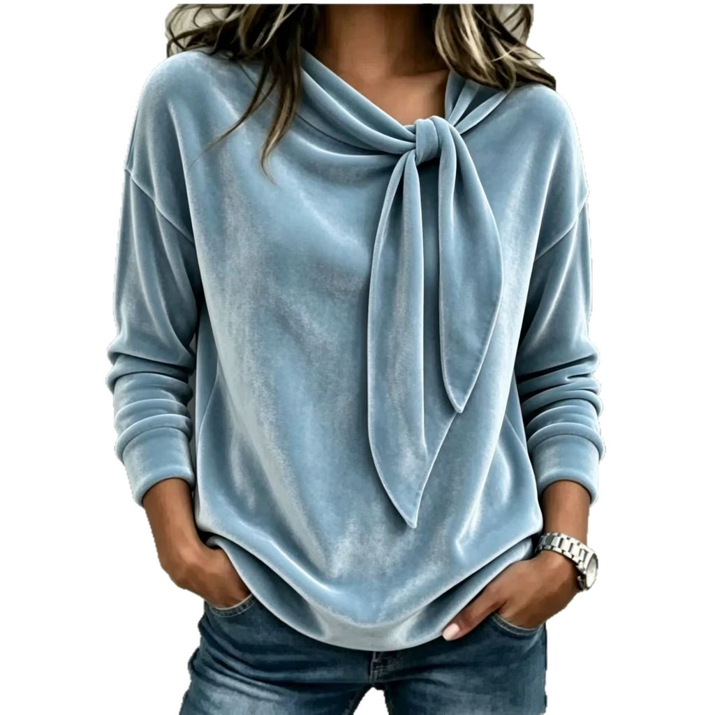 Damen Velourspulli mit Schleife