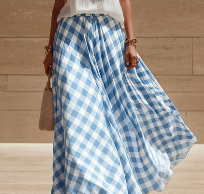 Retro Plaid Midi-Jupe für Strand und Freizeit