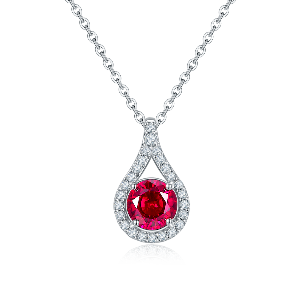 Moissanit-Halskette «Aurora» 1 ct · 925 Silber Tropfen-Halo