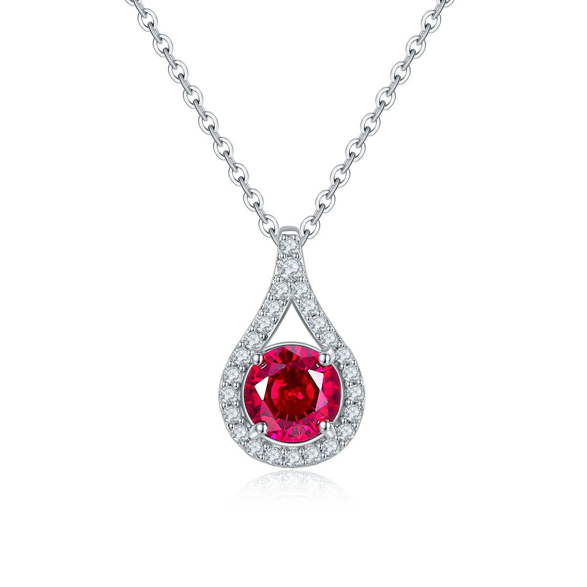 Moissanit-Halskette «Aurora» 1 ct · 925 Silber Tropfen-Halo