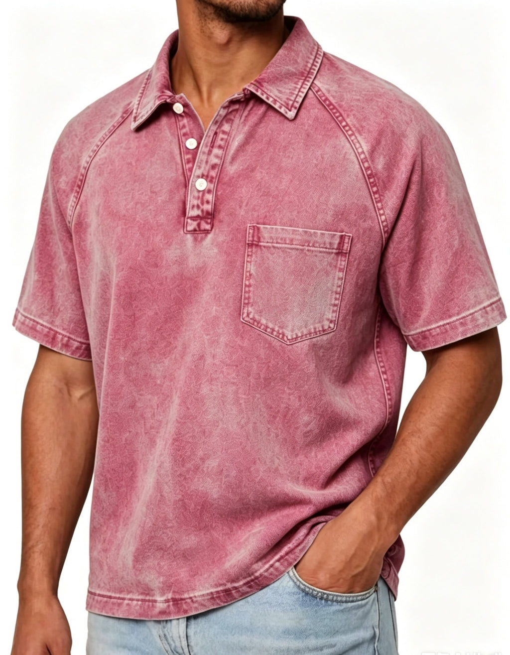 Gewaschener Cord-Polo mit Kragen, Amerikanischer Stil