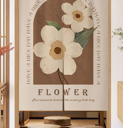 Cremefarbener Blumenvorhang für Badezimmer