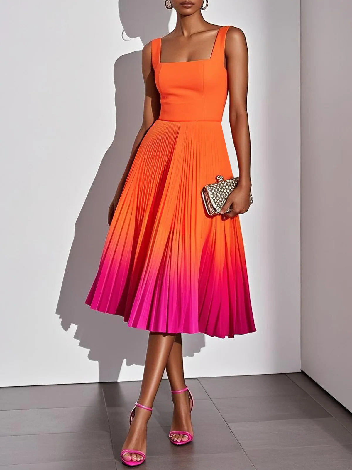Midikleid mit eckigem Ausschnitt und Plissees – Bild 8 | LuxeStyle