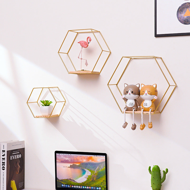 Hexagon Wandregal-Set aus Schmiedeeisen – Bild 1 | LuxeStyle