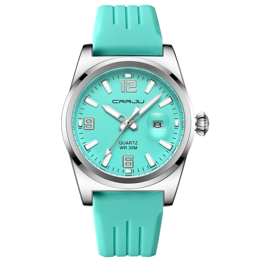 Unisex Rund Kalender Wasserdicht Gummiband Armbanduhr