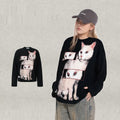 Langarm-Hoodie mit tanzender Katze, lockere Passform