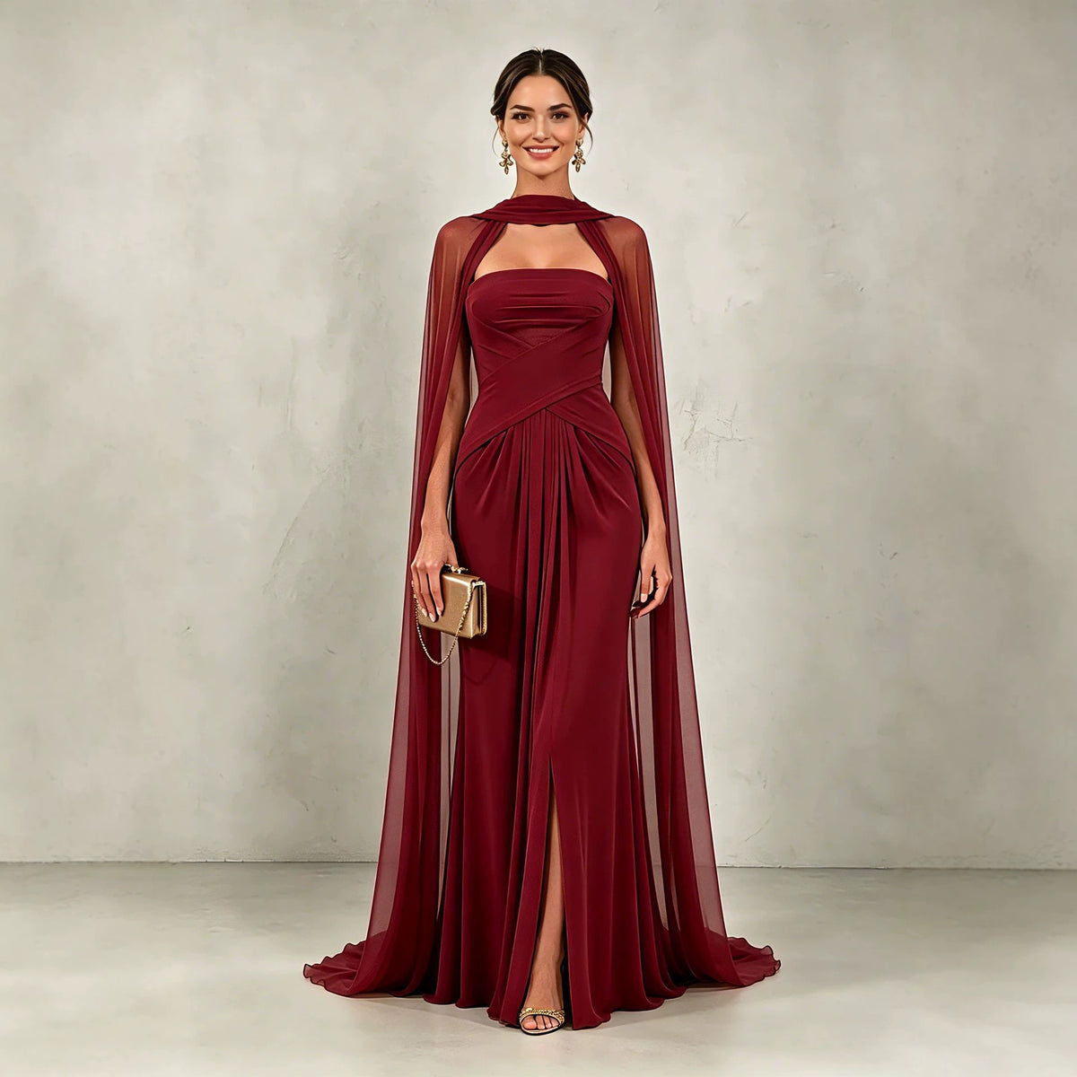 Maxikleid mit drapiertem Schal und Schlitz – Bild 5 | LuxeStyle