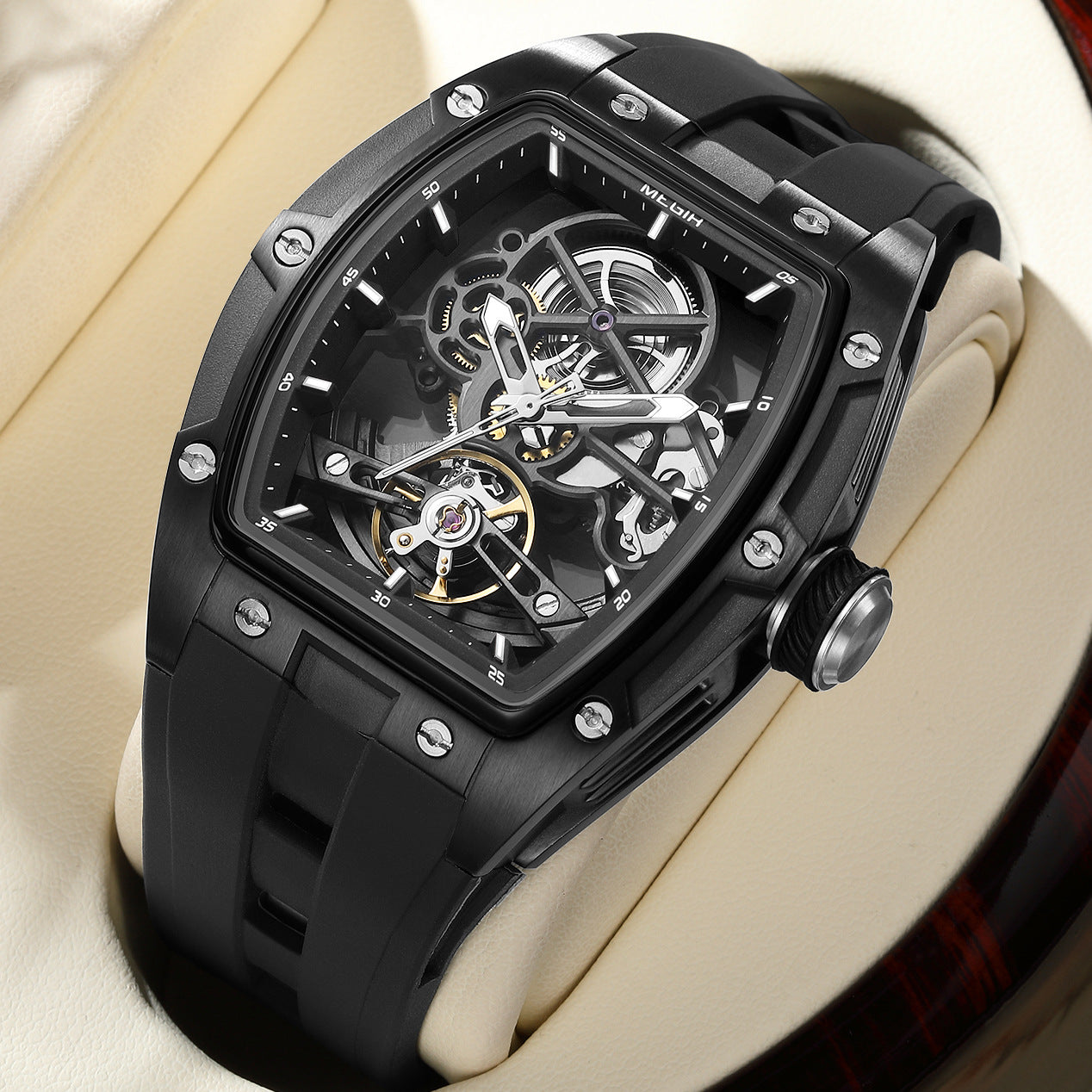 Herrenarmbanduhr Stahlgehäuse Automatik Silikonarmband