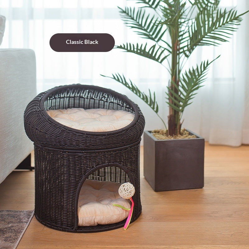 Doppellagiges Katzenbett aus Rattan