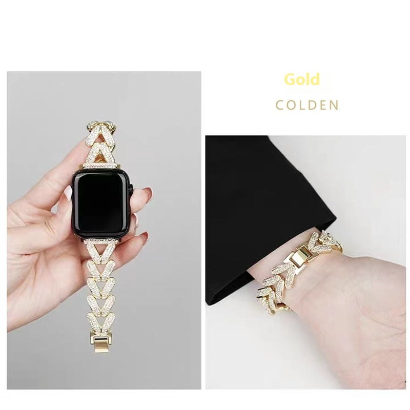 V-förmiges Metallarmband mit Diamanten