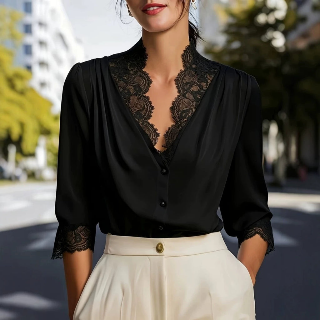 Elegante Bluse mit Spitzen-Einsätzen