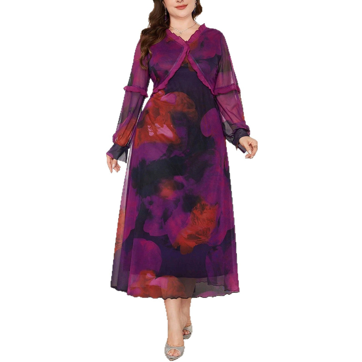 Ombre-Blumengarnkleid mit Rüschen und Puffärmel – Bild 2 | LuxeStyle