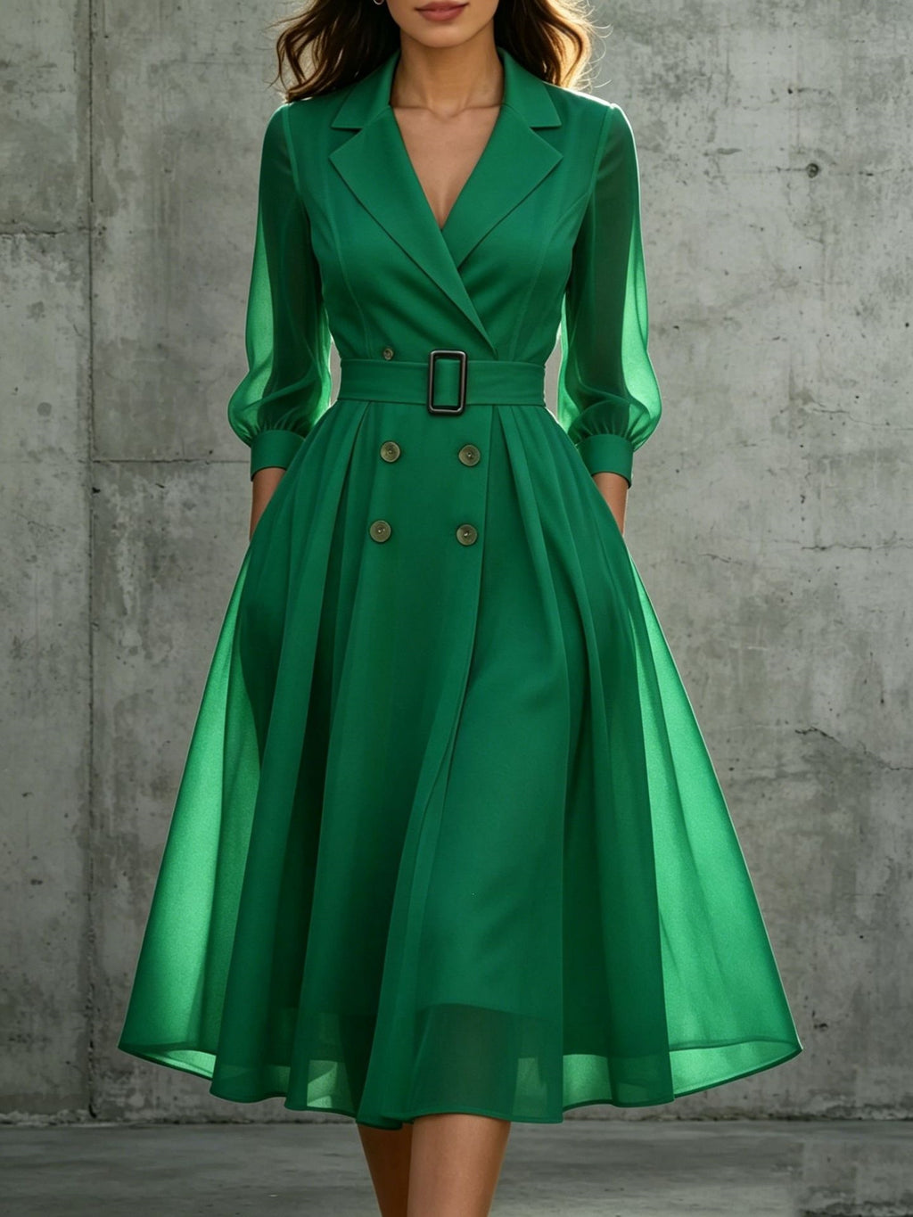 V-Ausschnitt Kleid mit Taillengürtel