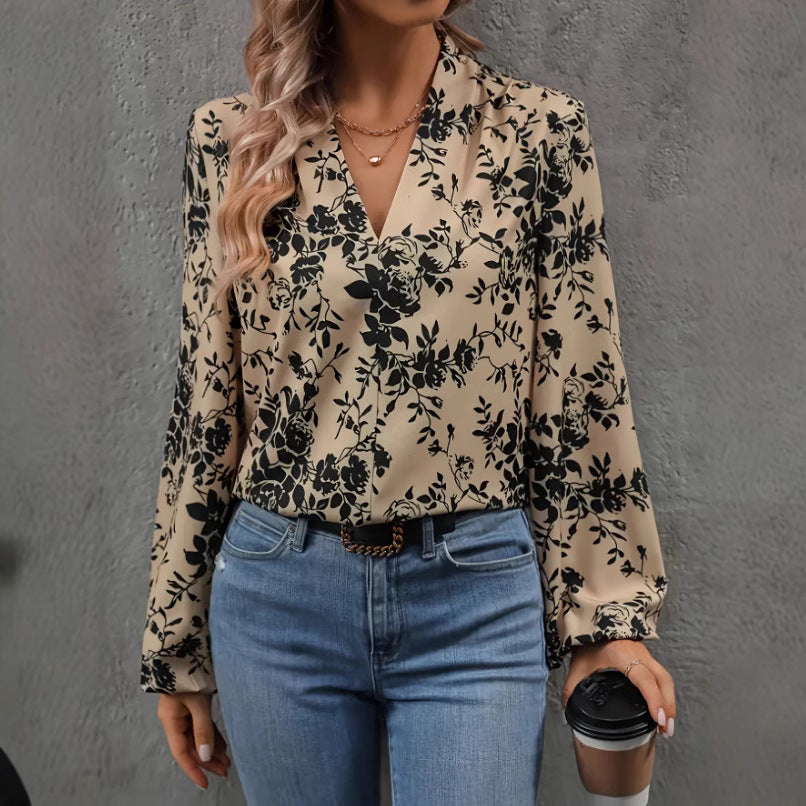 Elegantes V-Neck Langarmshirt mit Blumenprint
