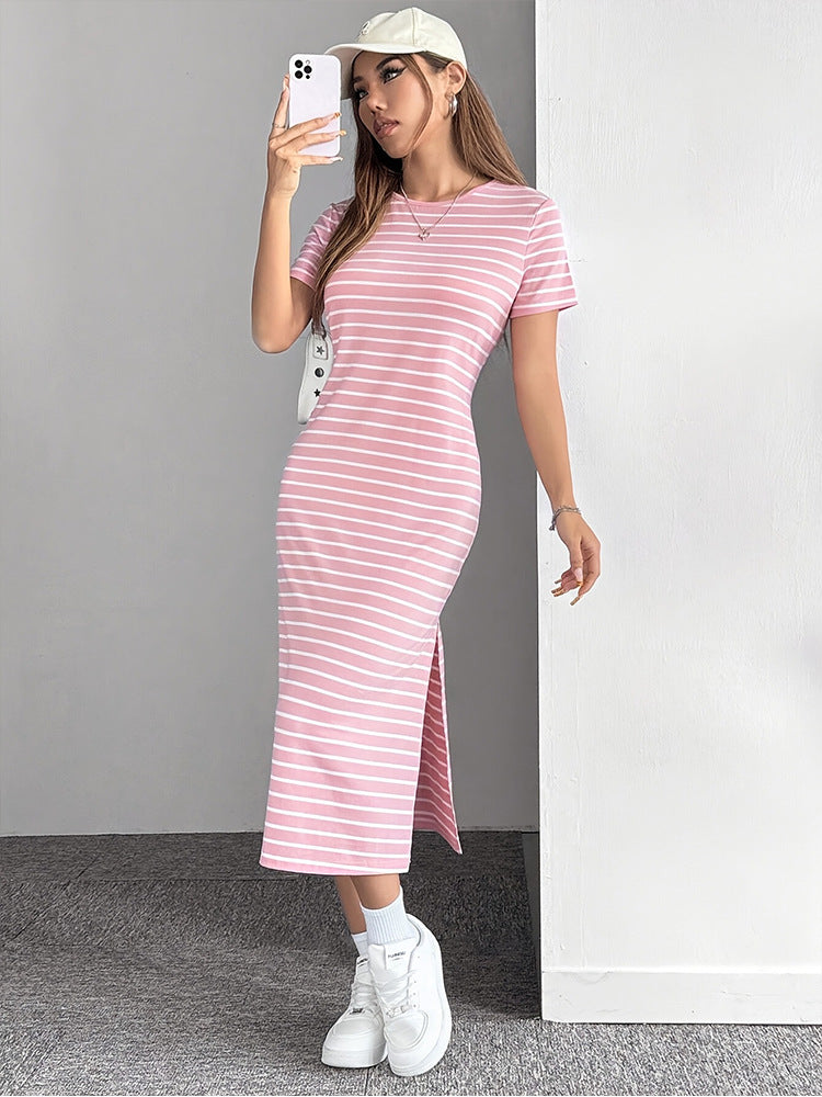 Gestreiftes Midikleid mit Rundhalsausschnitt – Bild 2 | LuxeStyle