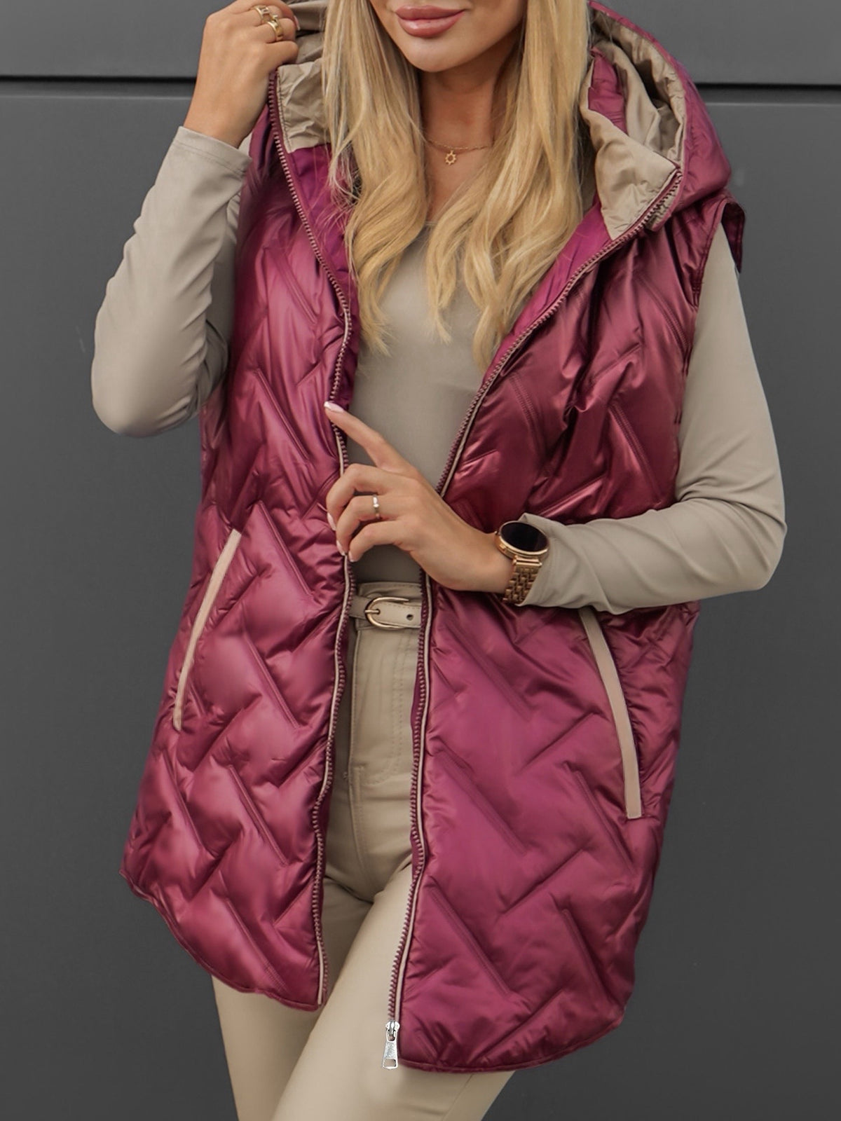 Wintermantel ohne Ärmel, mittellang – Bild 3 | LuxeStyle