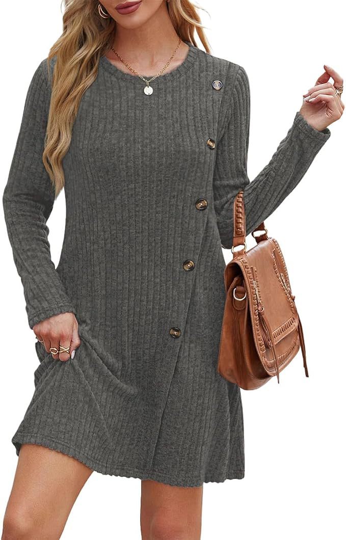 Geripptes Langarm-Freizeitkleid für Damen